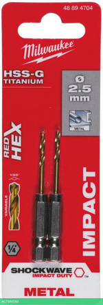 Сверло по металлу Milwaukee RedHEX HSS-TiN 2.5мм 2шт (48894704)