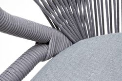 "Милан" стул плетеный из роупа, каркас алюминий белый муар, роуп светло-серый круглый, ткань светло-серая