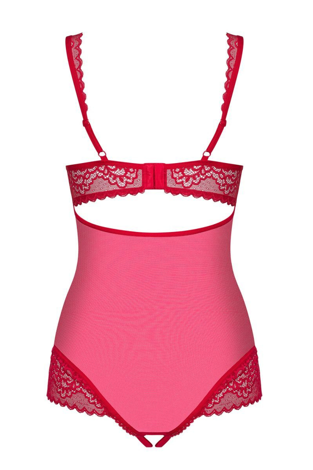 Оригинальное кружевное боди с интимным доступом Rougebelle (Размер: L-XL) (Цвет: красный)
