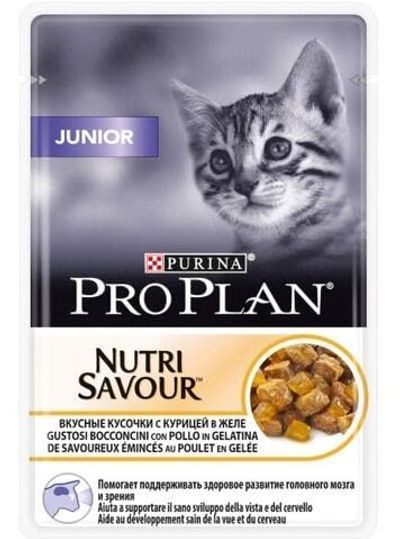 Влажный корм Pro Plan® Nutri Savour® для котят, кусочки с курицей в желе, Пауч 85г