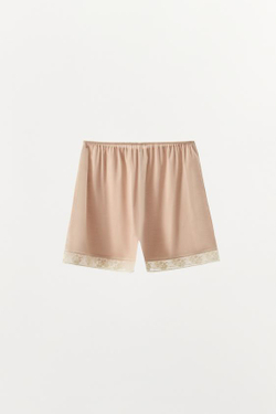 ZARA АТЛАСНЫЕ ШОРТЫ С КРУЖЕВОМ, РОЗОВЫЙ