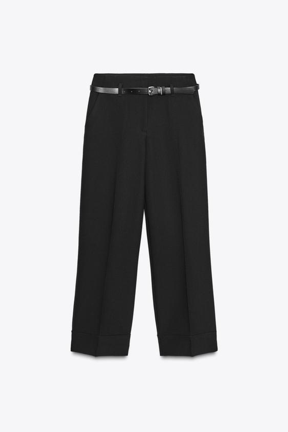 ZARA БРЮКИ С ОТВОРОТАМИ И РЕМНЕМ, ЧЕРНЫЙ