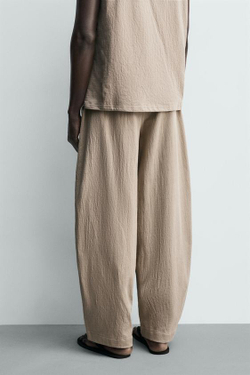ZARA БРЮКИ-ДЖОГГЕРЫ BALLOON FIT ИЗ ТЕКСТУРИРОВАННОЙ ТКАНИ, БЕЖЕВЫЙ