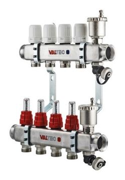 Коллекторный блок Valtec 1"х3/4" 5 выходов с расходомерами (нерж. сталь) VTc.586.EMNX.0605