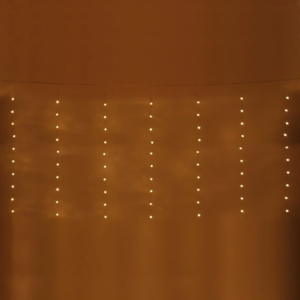 Гирлянда для дома ЗАНАВЕС «Жемчужина» ш3* в1 м 100 ламп LED, прозр. пров, 8 реж,IP-40, Теплый белый (возможность соединения)