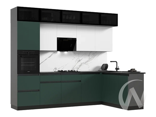 Кухня Техно-6 3;0х1;8м (графит/браш мени грин; браш вайт/кастилло темный)