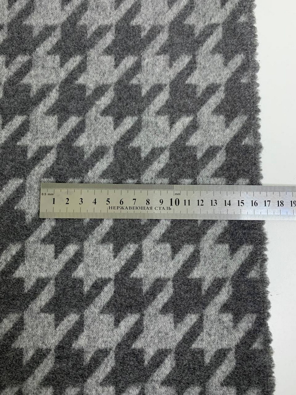 Пальтовая принт гусинная лапка, серый шерсть