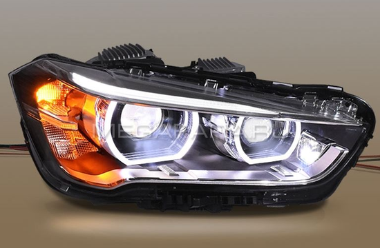Передние светодиодные фары БМВ Х1 (F48) V6 type [Комплект Л+П;би LED; ДВЕ ЛИНЗЫ в каждой фаре]