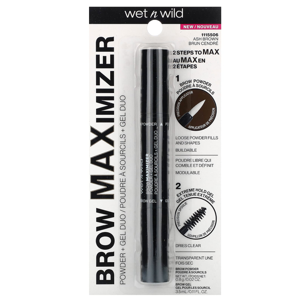 wet n wild, Brow Maximizer, средство для бровей, пудра и гель, дуэт, пепельно-коричневый, 1 шт.