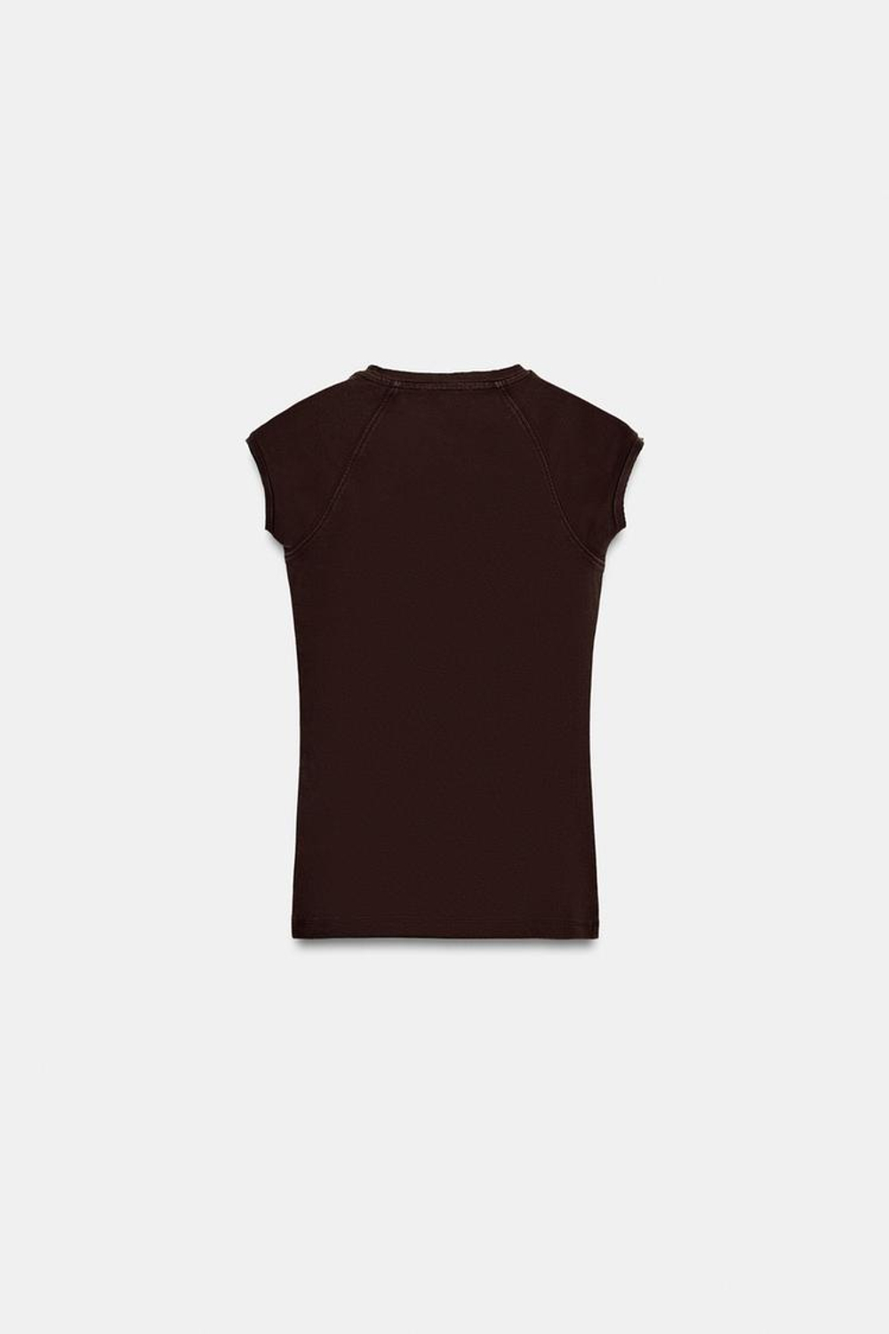 ZARA ФУТБОЛКА С ЭФФЕКТОМ ПОТЕРТОСТИ И РЕГЛАНОМ, КОРИЧНЕВЫЙ