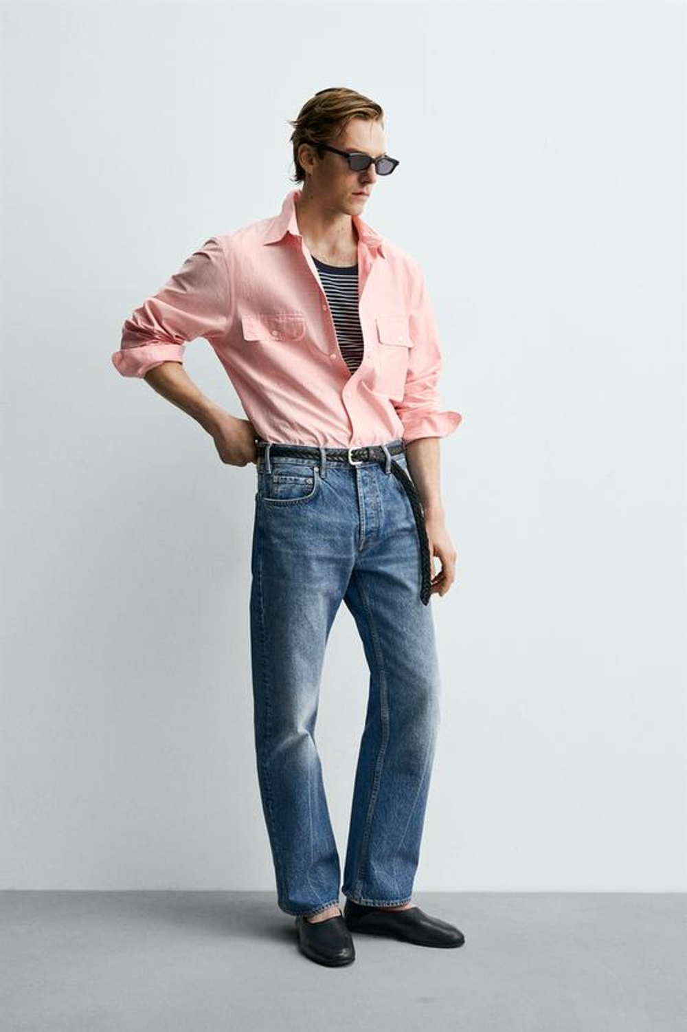 ZARA X AARON LEVINE ДЖИНСЫ STRAIGHT FIT BOOTCUT, ВЫЦВЕТШИЙ СИНИЙ