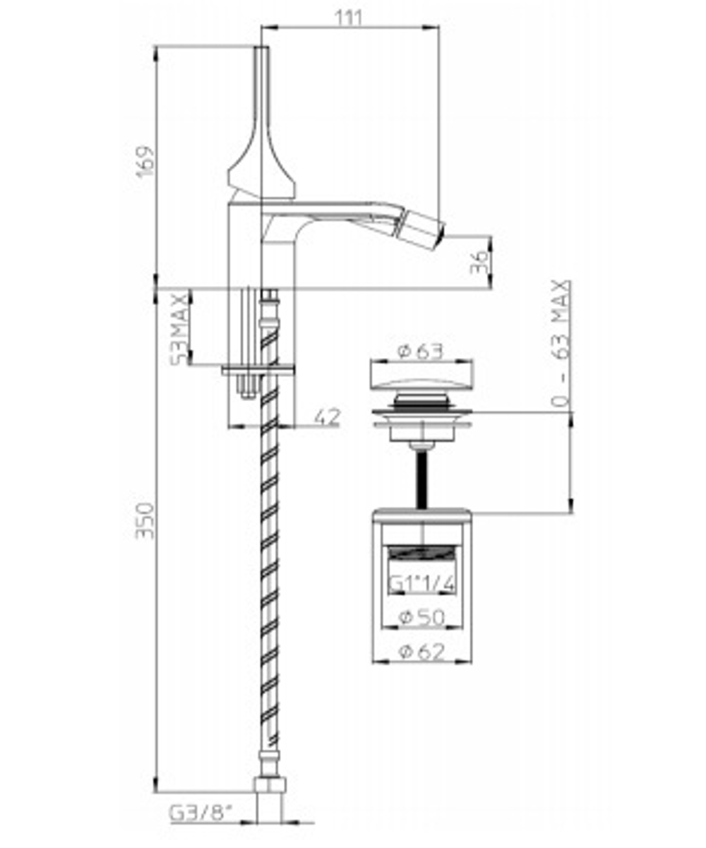 Bossini Apice смеситель для биде 169 мм, донный клапан, цвет хром