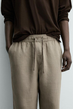 ZARA БРЮКИ RELAXED FIT С РЕЛЬЕФНОЙ СТРУКТУРОЙ, СЕРО-КОРИЧНЕВЫЙ