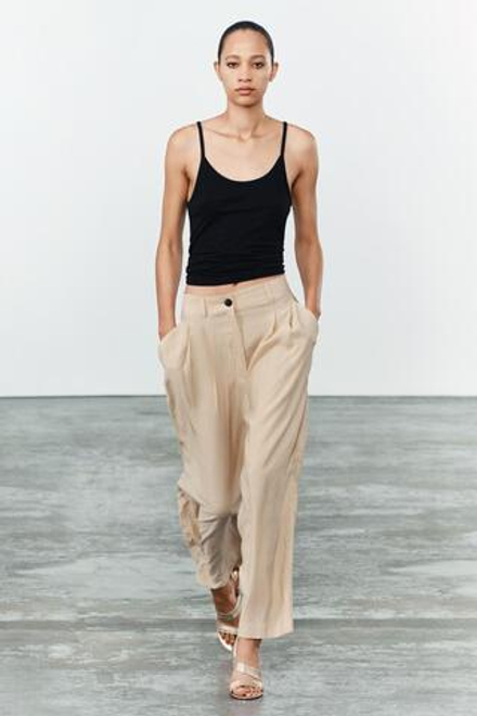 ZARA БРЮКИ С ЗАЩИПАМИ — ZW COLLECTION, БЕЖЕВЫЙ