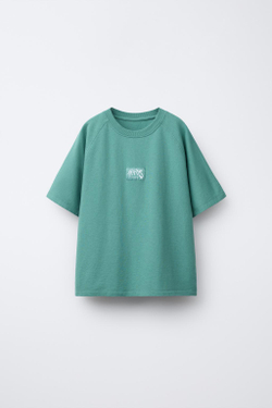 ZARA ФУТБОЛКА С ПРИНТОМ ГРАФФИТИ, ЗЕЛЕНЫЙ