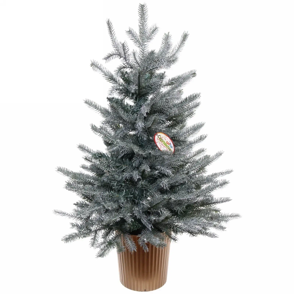 Ёлка в горшке «Искристая» 90 см, литой ПВХ с белым напылением (112 веток) (SP1908A-90)