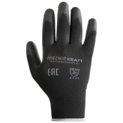 WDK-PU01B/XL/10, 10 пар, размер XL, Перчатки ЧЁРНЫЕ защитные эластичные из нейлона с полиуретановым покрытием
