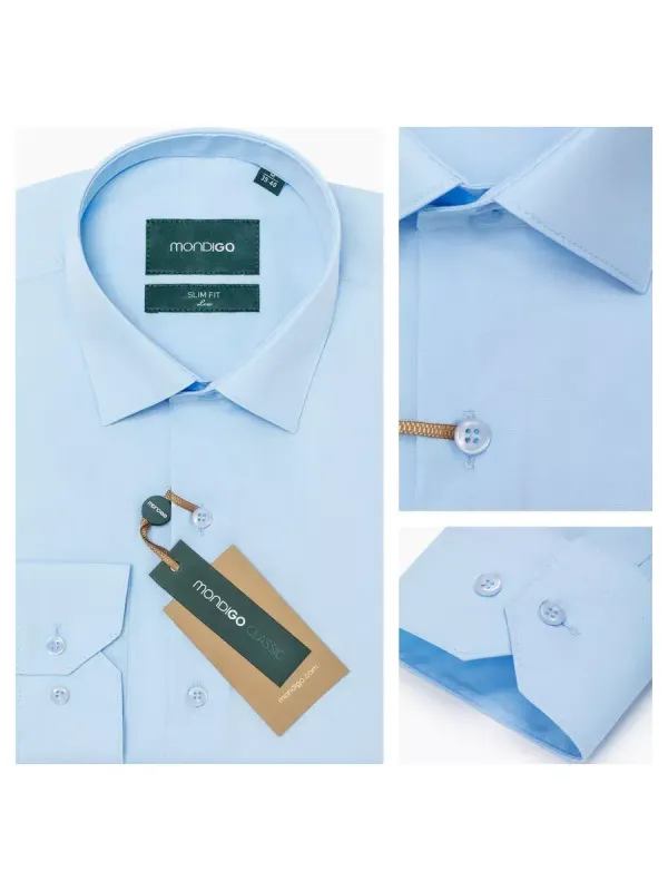 Рубашка на невысокий рост LOW SLIM FIT с длинным рукавом, голубая