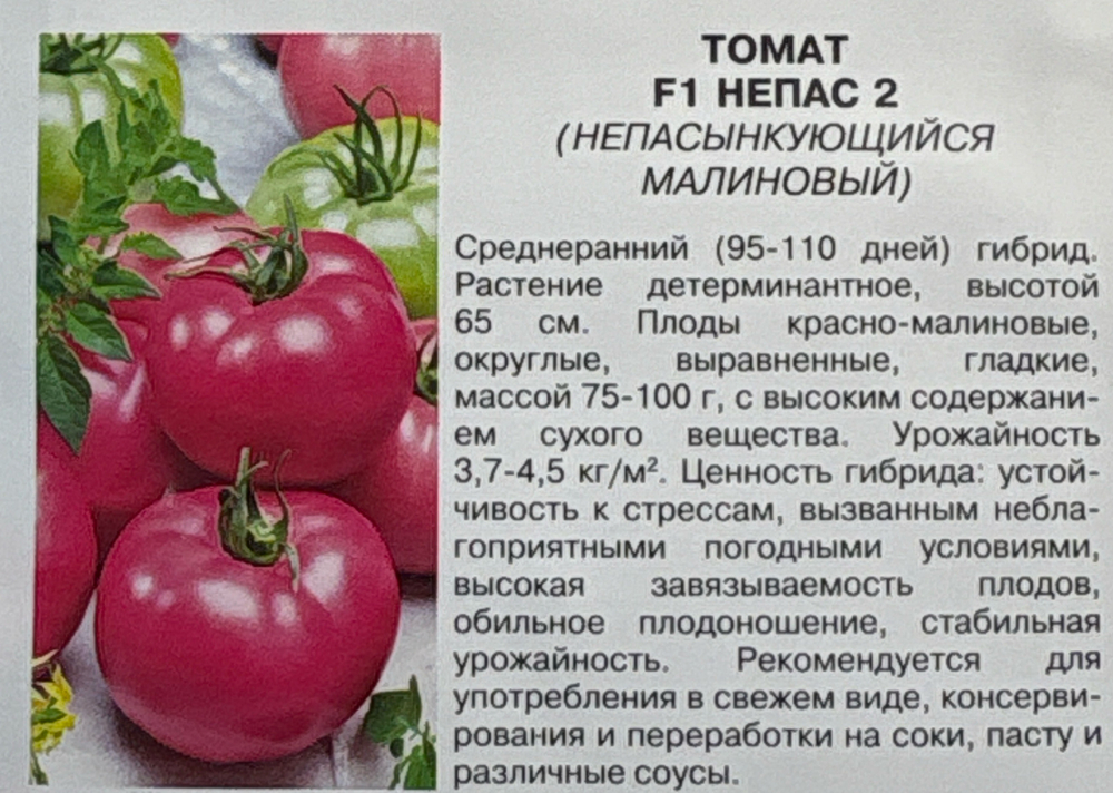 Томат Непас 2 Непасынкующийся малиновый F1  0,1 г СМТ-212