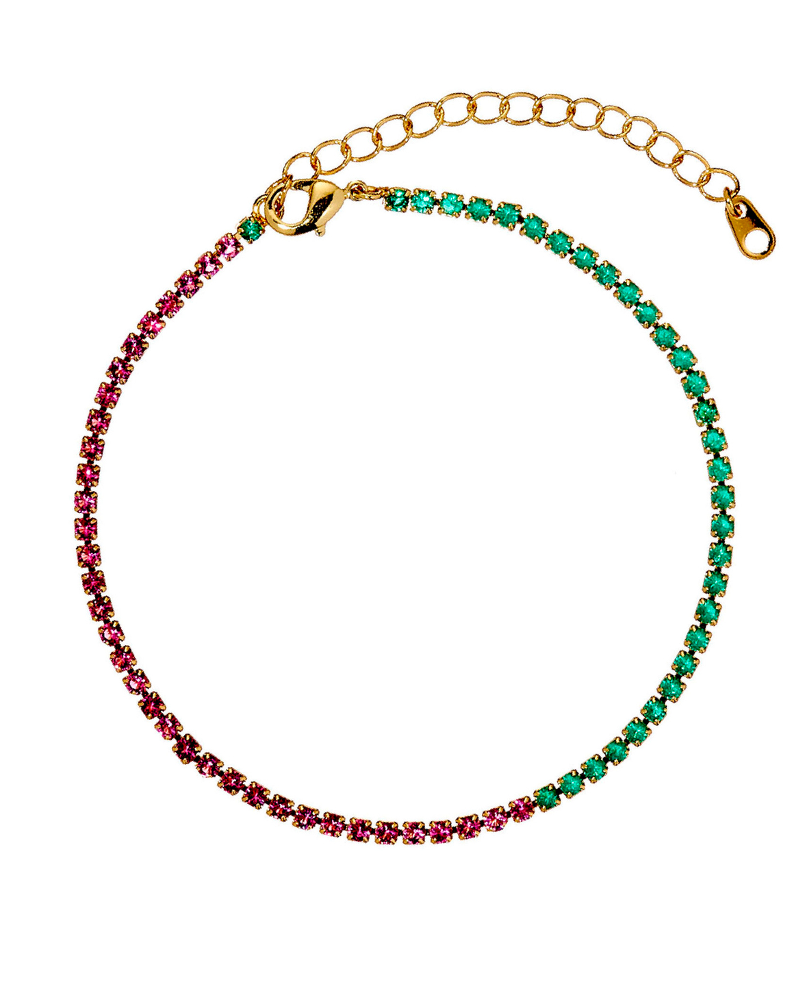 Браслет-теннисный, зелено-розовые камни