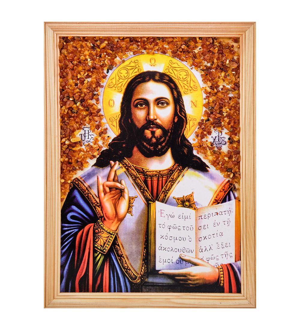 AMB-51/ 2 Икона «Иисус Христос» (с янтарной крошкой) дер.рамка 21х30