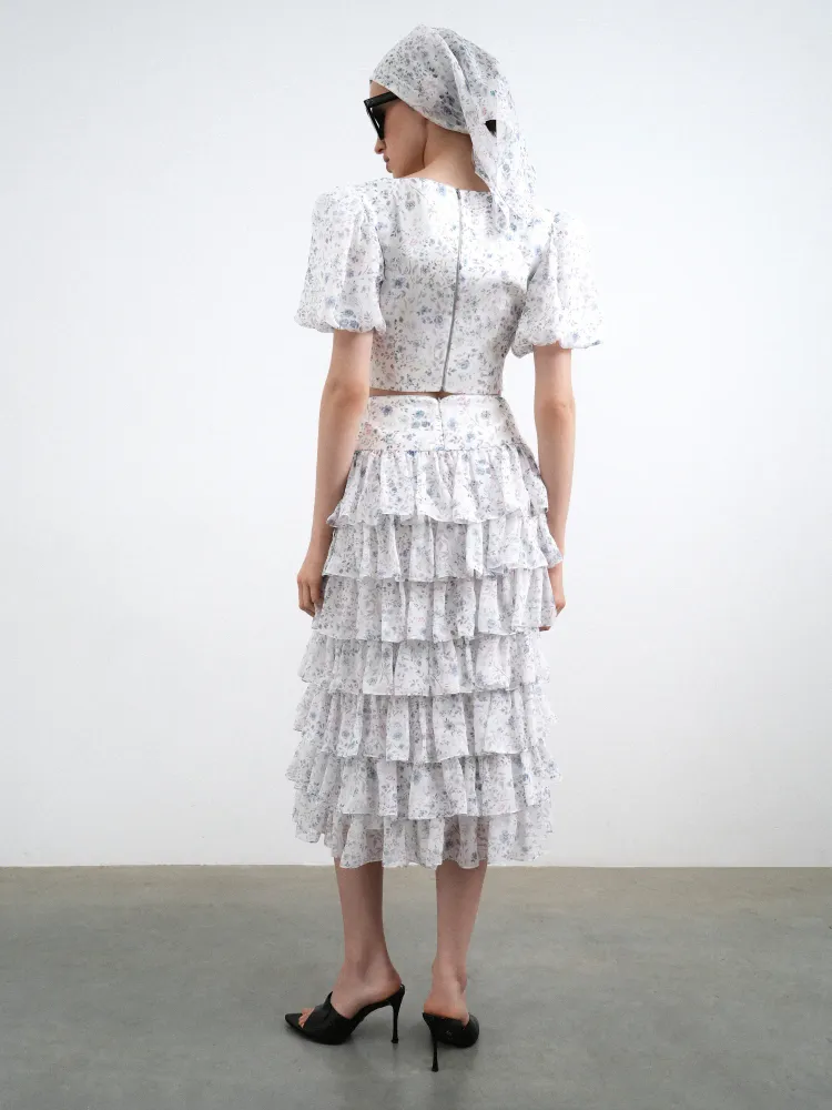 София (Sofia), топ из молочного шифона с цветочным принтом