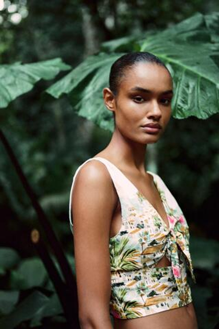 ZARA КОРОТКИЙ ТОП С ПРИНТОМ И УЗЛОМ, РАЗНОЦВЕТНЫЙ