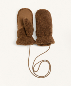 Oysho Варежки из искусственной овчины на шнурке, коричневый