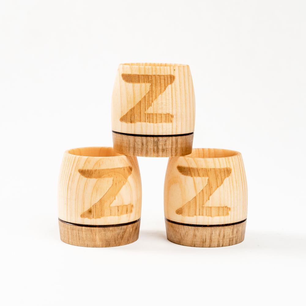 Набор деревянных рюмок (стопок, шотов) из древесины сибирского кедра, набор 3 штук. RN14