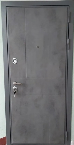 Входная металлическая дверь с зеркалом RеХ (РЕКС) Премиум 290 Темный бетон / СБ-17 Бетон светлый
