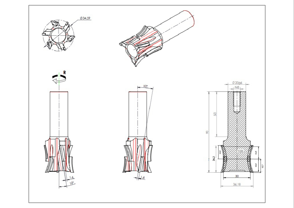 PCD профильная фреза D.35x26 S.20x50 Z=3+3 H=3 RH
