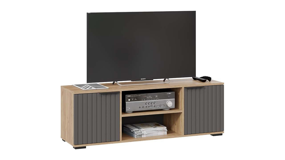 Тумба под телевизор напольная Дуб Крафт золотой/Белый матовый 133х37х45 см