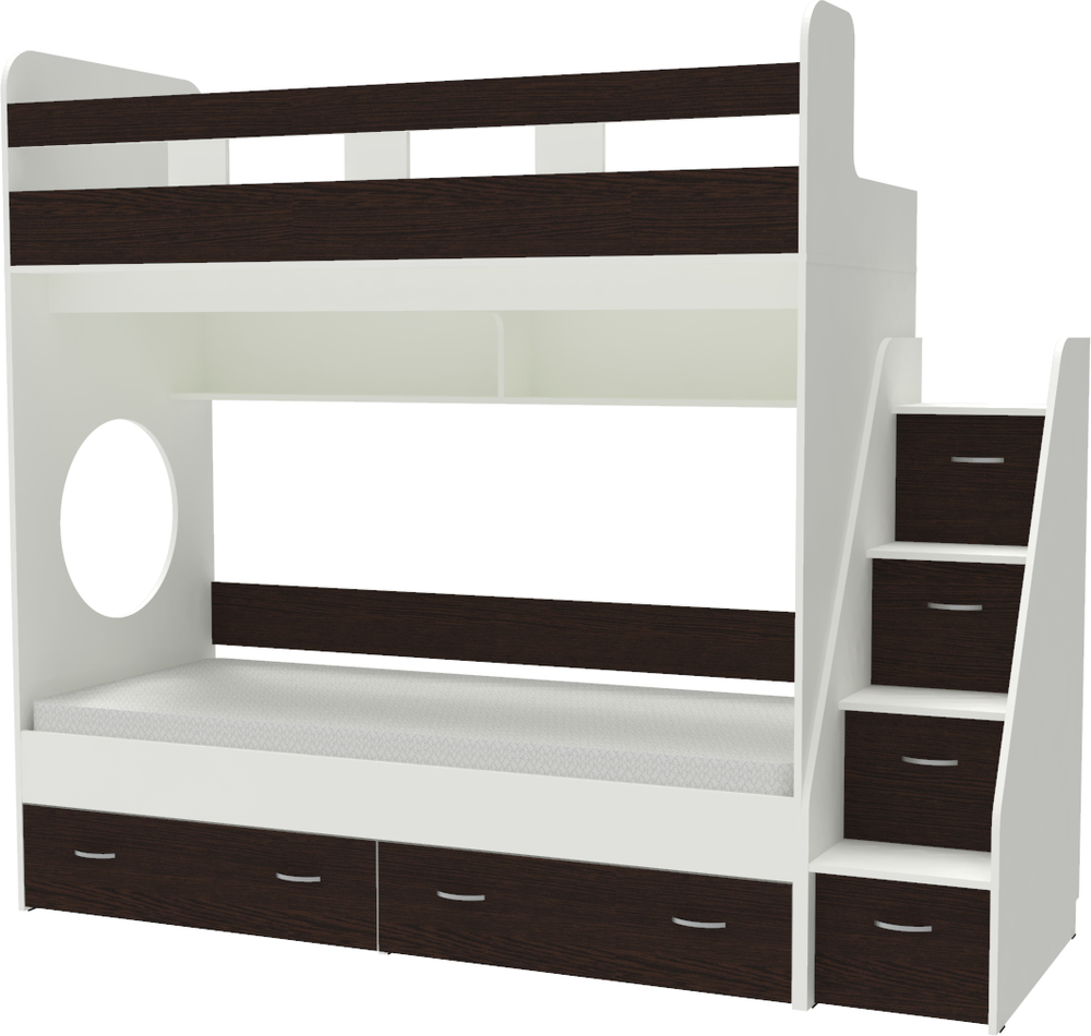 Двухъярусная кровать КарИВи Юниор 1 80x160 Белый  Венге