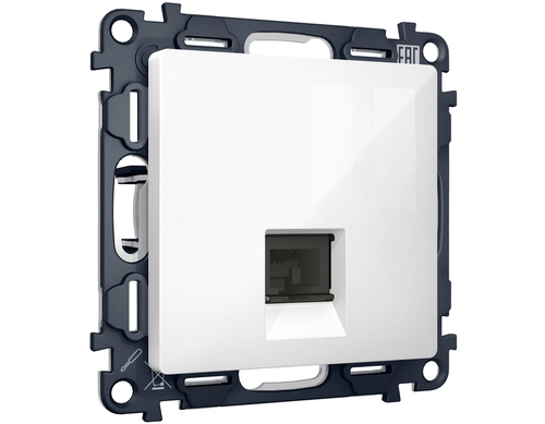 MA112005 Комплект механизма компьютерной розетки RJ-45 экранированной с автоматической защитной шторкой ALFA Белый глянец QUANT (AP1120, VM185)