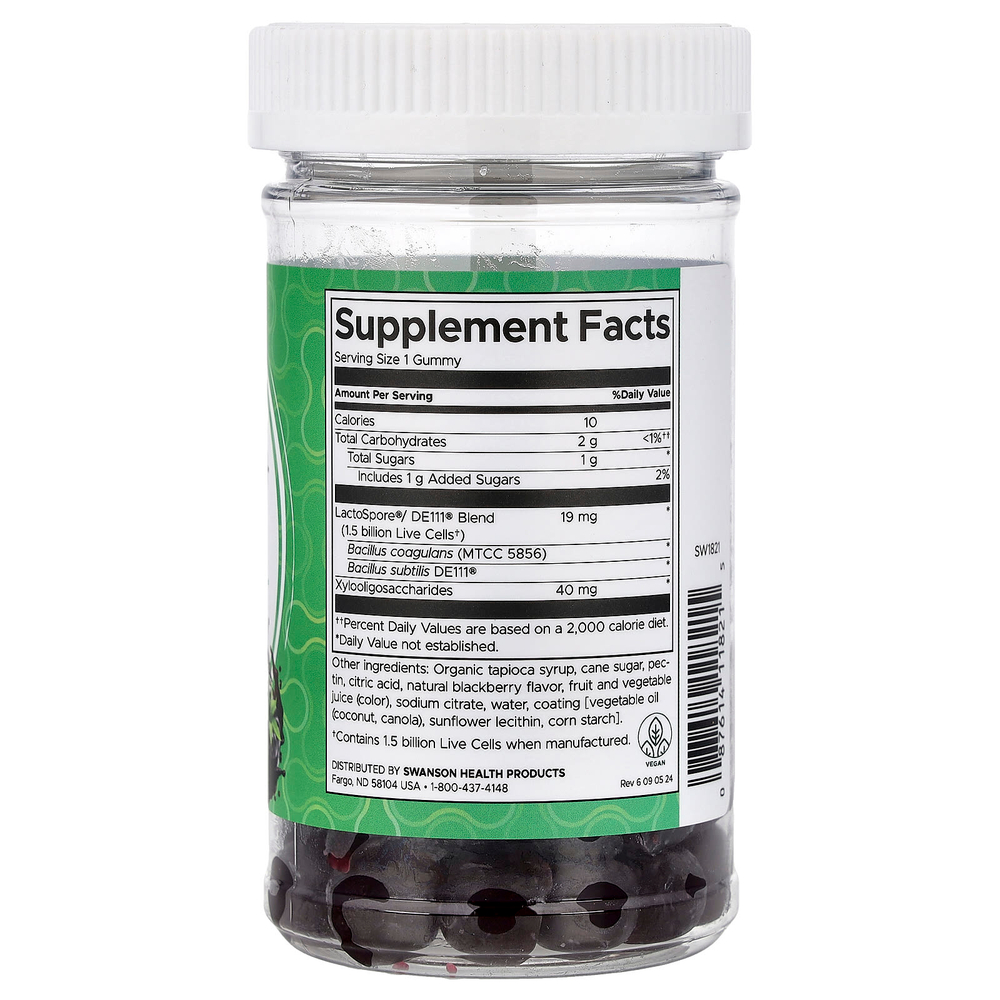 Swanson, жевательные таблетки с пробиотиками и пребиотиками, со вкусом ежевики, 60 жевательных таблеток