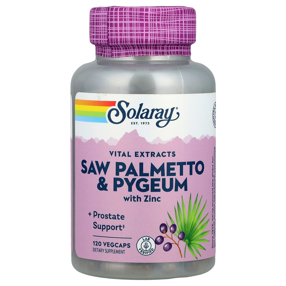 Solaray, Vital Extracts, сереноа и пигеум с цинком, 120 растительных капсул