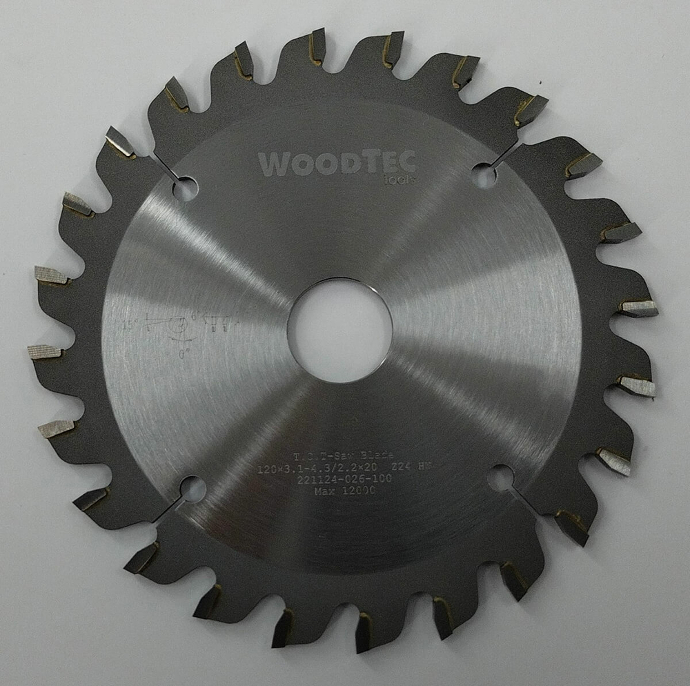 Подрезная коническая пила WoodTec для форматно-раскроечных станков Ø120х22х2,8-4,0 Z=24 KON