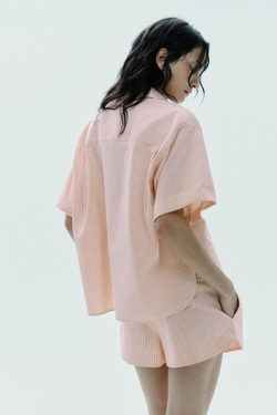 ZARA РУБАШКА ИЗ ПОПЛИНА С КАРМАНОМ, ПЕРСИКОВЫЙ