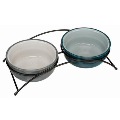 Миски керамические на подставке, 2 х 1.6 л/ ф 20 см, петроль/светлый петроль/серый/светло-серый, Trixie