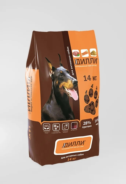 Сухой корм Дилли Актив для взрослых активных собак, 14 кг