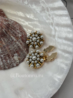 Накладка на пуговицу бронзовая с жемчугом