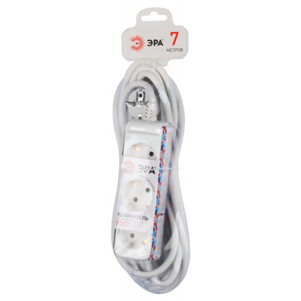Удлинитель электрический ЭРА U-3e-7m-3x1,5 с заземлением 3 розетки 7м ПВС 3x1,5мм2 16А