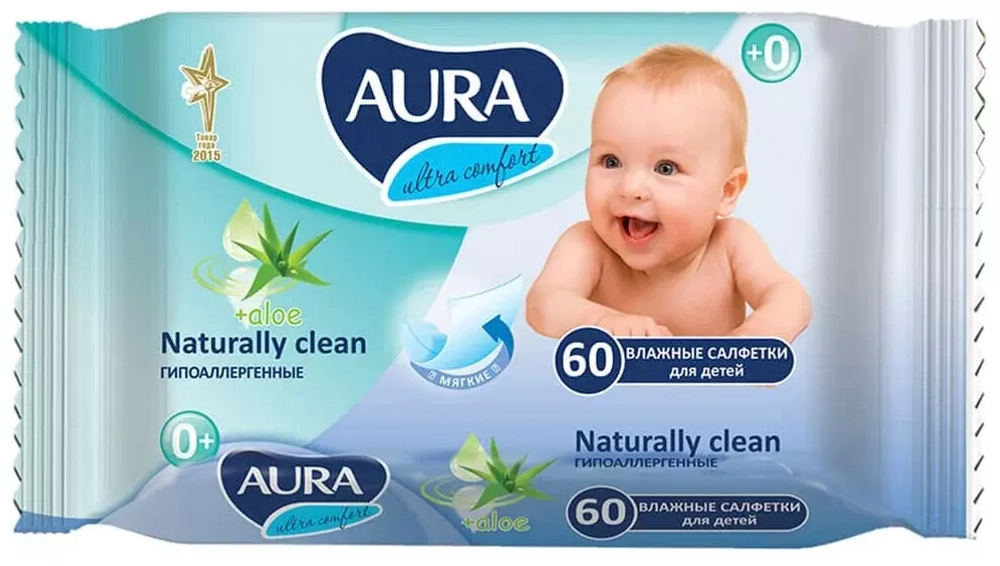 Влажные салфетки Aura Ultra Comfort, детские, 60 шт