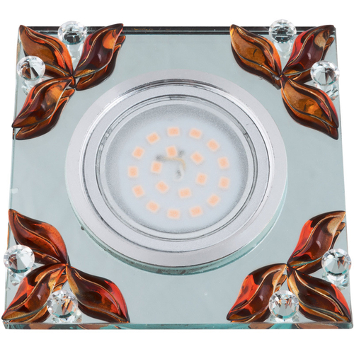 DLS-P109 GU5.3 CHROME/CLEAR+TEA Светильник декоративный встраиваемый, серия Peonia. Квадратный. Без лампы, цоколь GU5.3.  Металл/стекло. Хром/прозрачн
