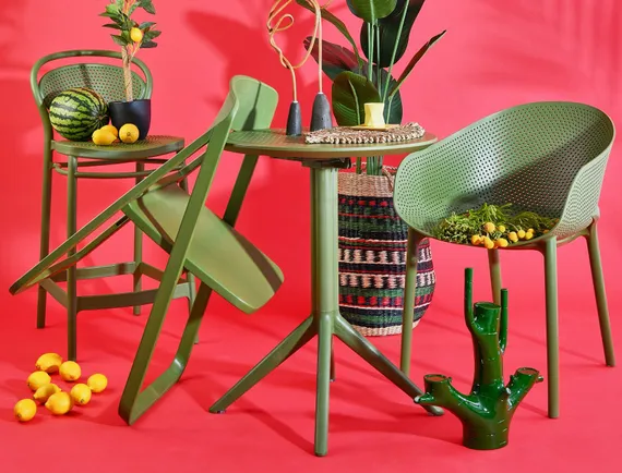 Стол пластиковый складной Sky Folding Ø60, оливковый