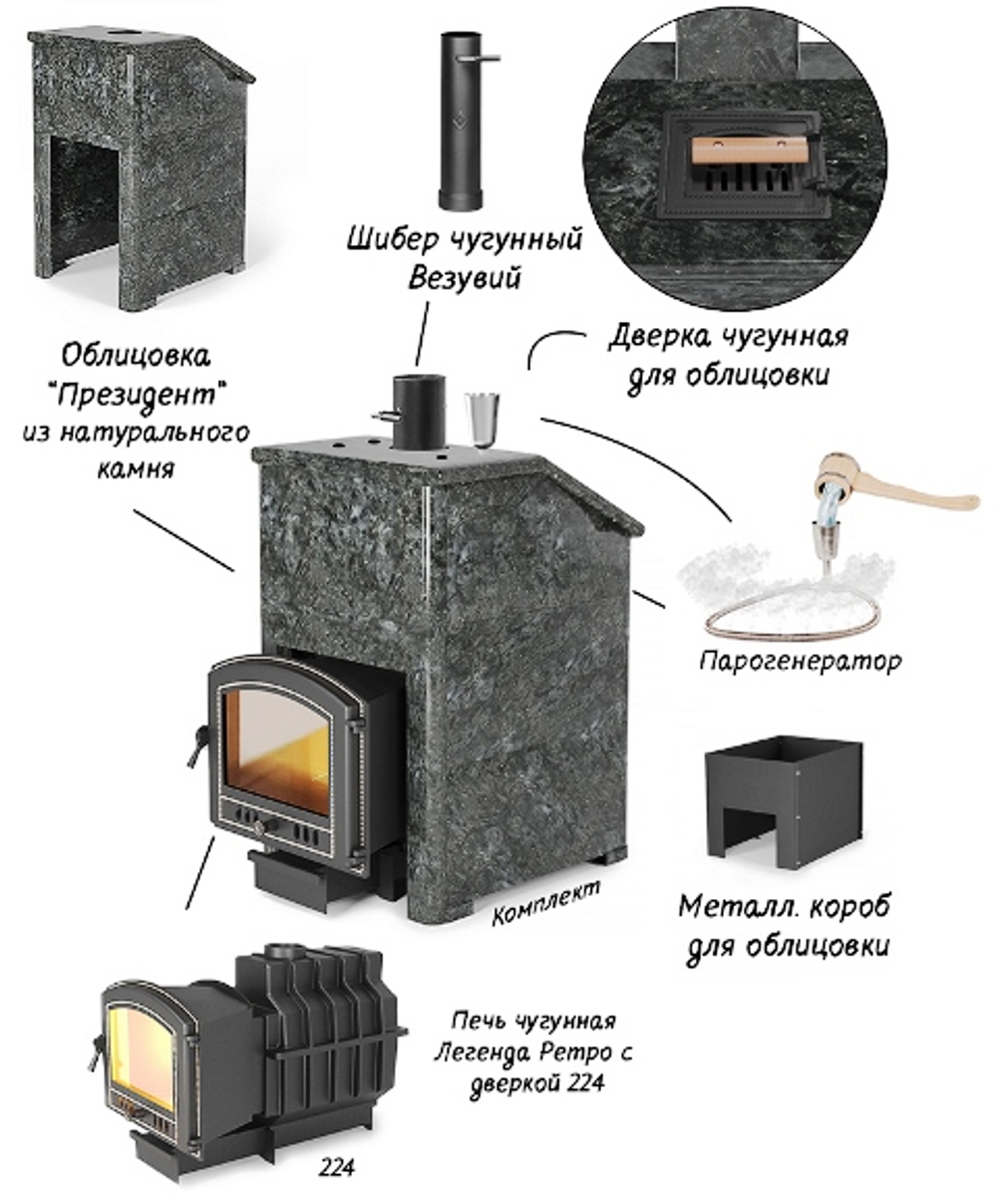 Печь для бани Президент "Легенда Ретро 505" Пироксенит Элит, S-40