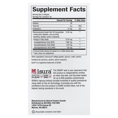 Natural Factors, RxOmega-3, 60 капсул (1570 мг в 1 капсуле)