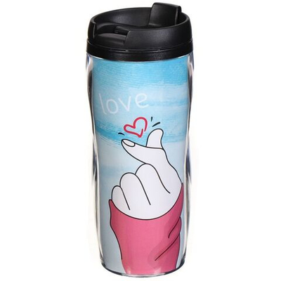 Термокружка пластик, 0.38 л, Daniks, Жест любви, YYCF001-20