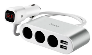 Вольтметр электронный в прикуриватель 12v\24v HOCO Z13 (2USB2.0+разветвитель 3гнезда+шнур), белый