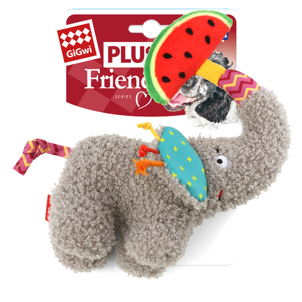85064 Игрушка для собак Слоник с арбузом 19см, серия PLUSH FRIENDZ, GiGwi
